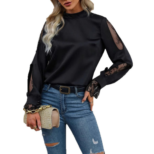 Damen Elegantes Oberteil mit transparenten Spitzeneinsätzen EB