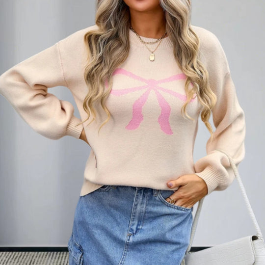 Damen Strickpullover mit charmantem Schleifenmotiv und modischen Details EB