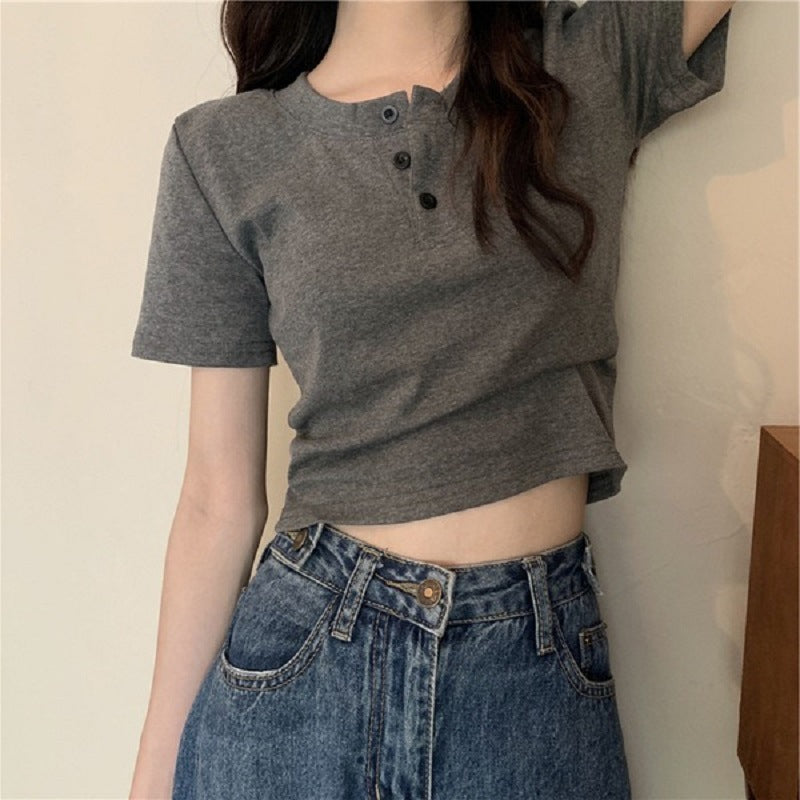 Damen Kurzarm Henley-Shirt EB