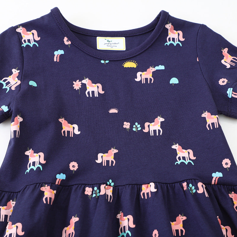 Mädchen Kurzarm Kleid mit verspieltem Einhorn-Motiv EB