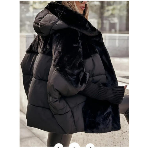 Damen nan gesteppte Kurzjacke mit Teddyfell-Einsätzen, Kapuze und integrierten Rippbündchen EB