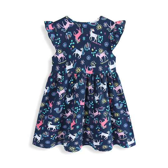 Mädchen Freizeitkleid mit süßen Einhorn- und Blumenmotiven EB