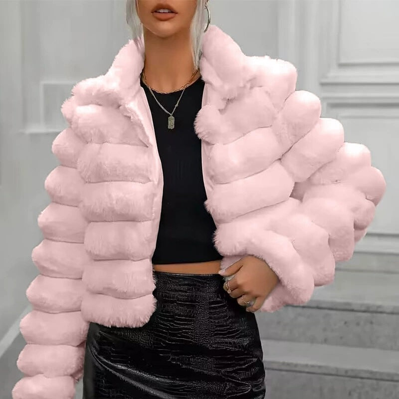 Damen Sportliche Kunstfelljacke mit strukturiertem Design EB