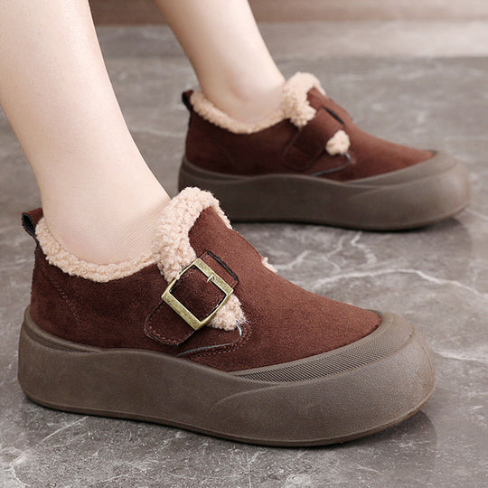 Damen Flauschige Slipper mit praktischer Schnalle EB