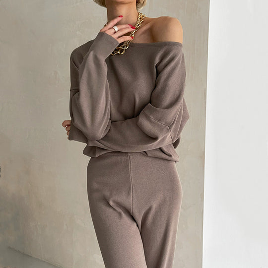 Damen lässiges Strickanzug-Set mit weitem Schnitt und modischen Details EB