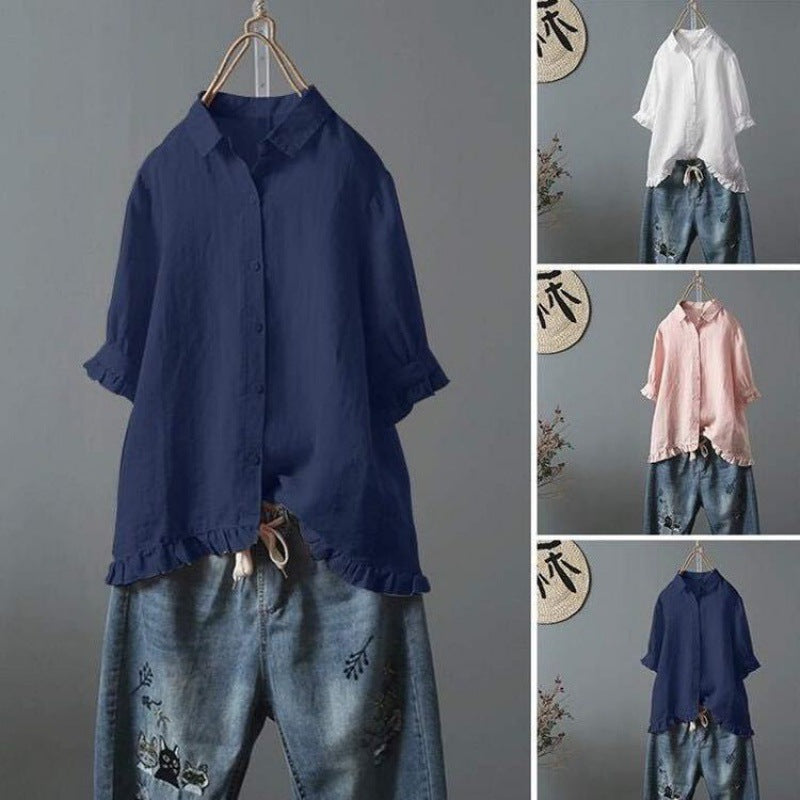 Damen Hemdbluse mit Rüschendetails und lockerer Passform EB