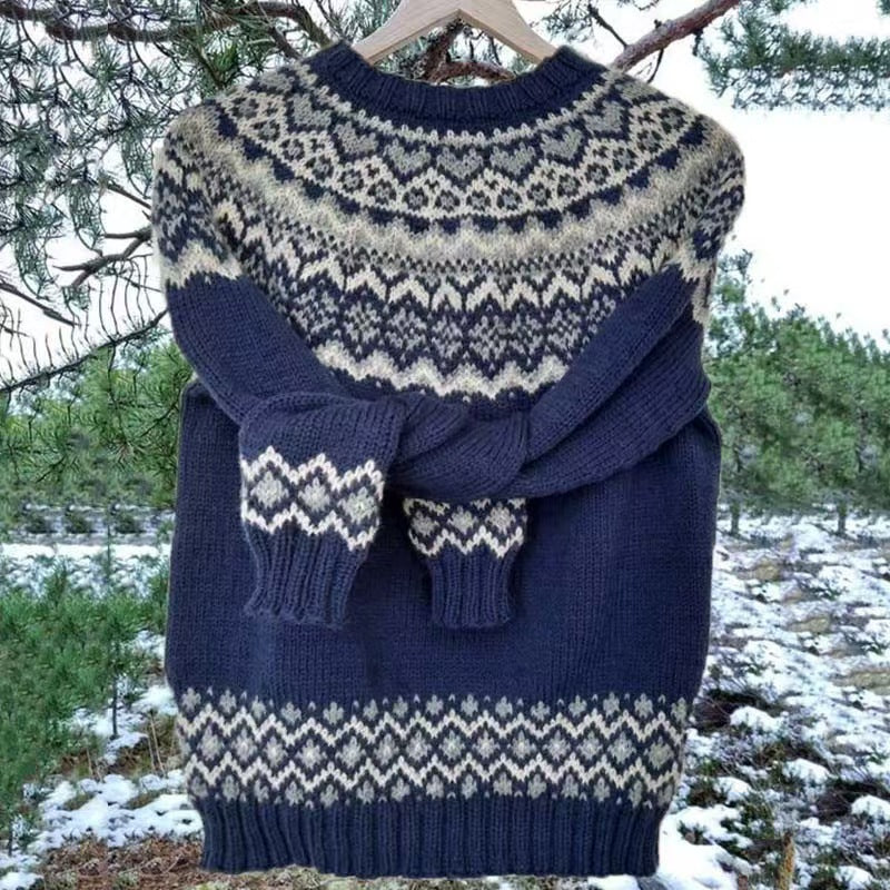 Damen nan Norwegerpullover aus Wollmix mit Rundhalsausschnitt und traditionellem Fair-Isle-Yoke EB