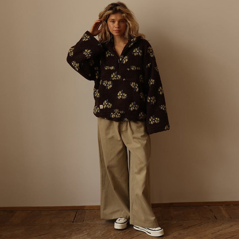 Damen Kuschelige Fleecejacke mit floralem Muster EB