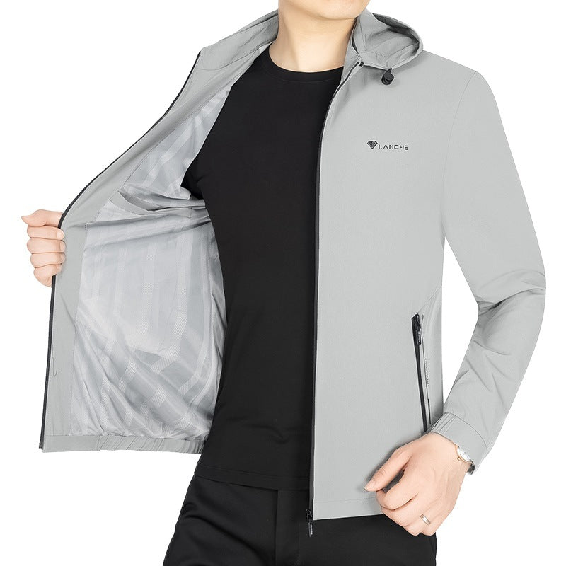 Herren Leichte Softshell-Funktionsjacke mit Kapuze wasserabweisend atmungsaktiv EB