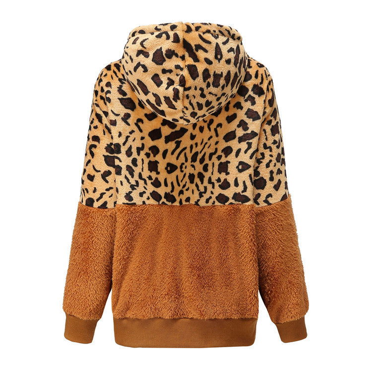 Damen Modischer Fleece-Hoodie mit tierischem Muster und Kontrastdetails EB