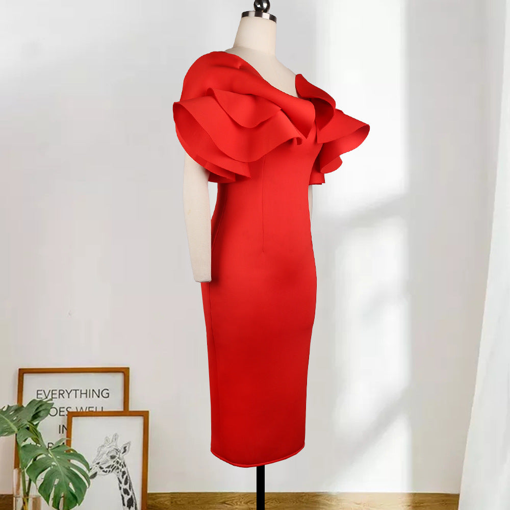 Damen Figurbetontes Rüschendes Cocktailkleid EB