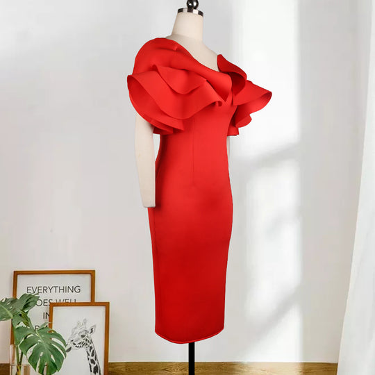 Damen Figurbetontes Rüschendes Cocktailkleid EB