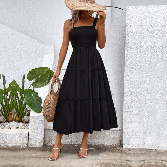 Damen Midikleid mit elastischem Oberteil und fließendem Rock EB