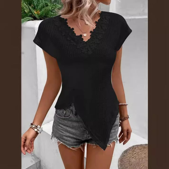 Damen Modisches Oberteil mit floralen Details und asymmetrischem Schnitt EB