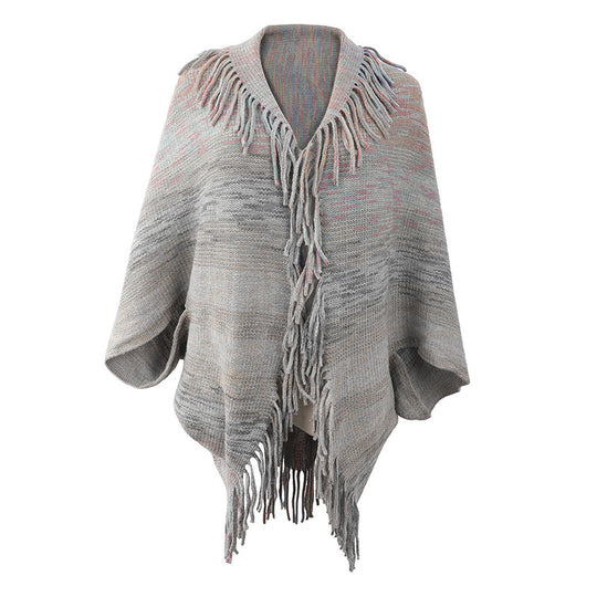 Damen modischer Poncho mit fransigem Saum und strukturiertem Design EB