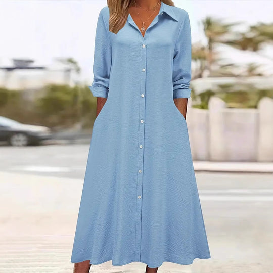 Damen Hemdblusenkleid mit praktischen Taschen und elegantem Schnitt EB