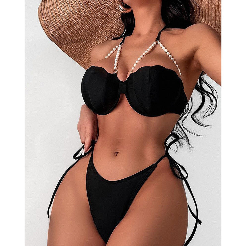 Damen Bikini mit elegantem Perlenakzent und stilvollem Muschel-Design EB