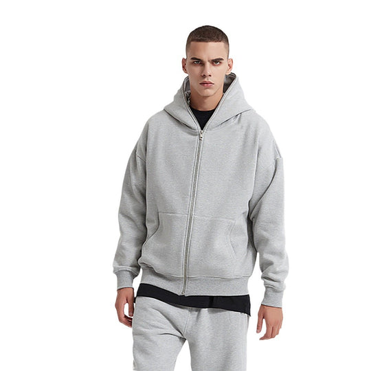 Unisex nan Kapuzenjacke mit durchgehendem Reißverschluss, doppellagiger Kapuze und Kängurutaschen EB