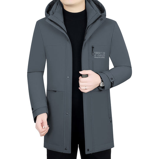 Herren Moderner wasserabweisender Longparka mit Kapuze und leichter Thermoisolierung EB