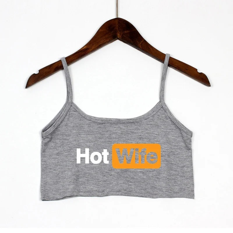 Damen Crop-Top mit modernen Schriftzügen und verstellbaren Trägern EB