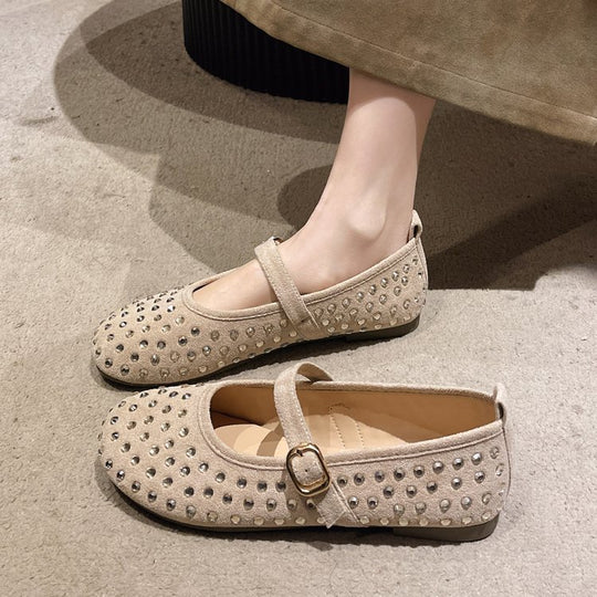 Damen elegante Mary Jane Ballerinas mit dekorativem Riemen und Strassdetails EB