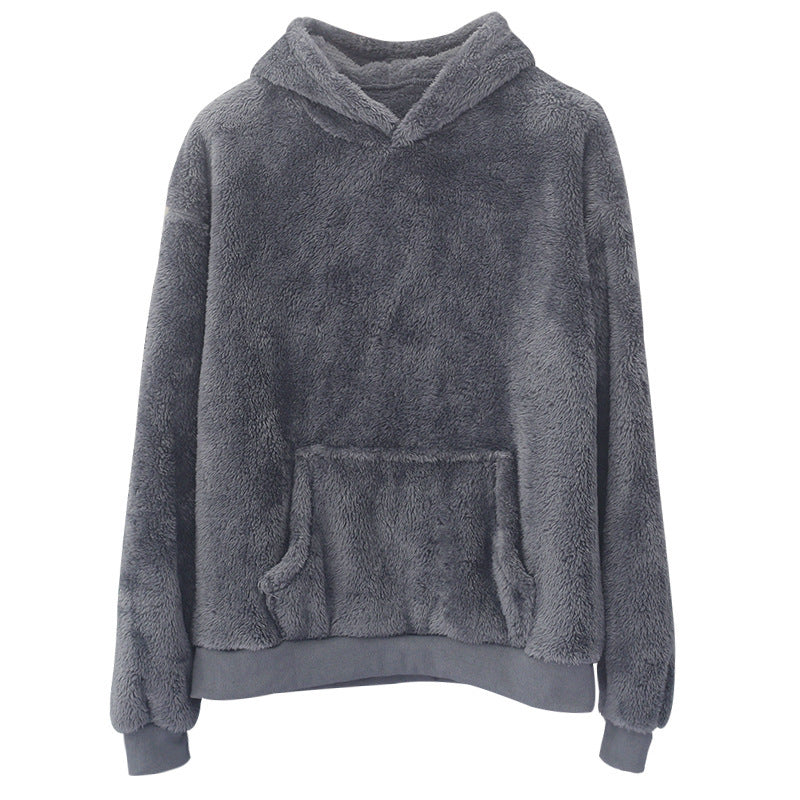 Unisex nan kuscheliger Kapuzenpullover aus Teddyplüsch mit Kängurutasche EB