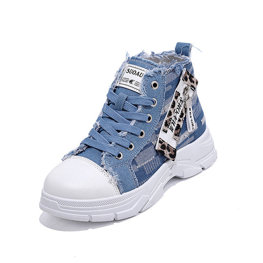 Damen High-Top Sneakers mit vintage Denim-Detail und verstärkter Sohle EB