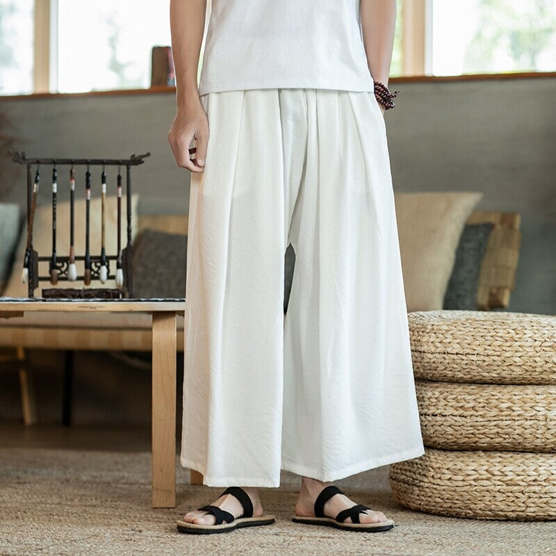 Herren Weit geschnittene Baumwollhose mit elastischem Bund und seitlichen Taschen EB