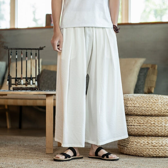 Herren Weit geschnittene Baumwollhose mit elastischem Bund und seitlichen Taschen EB