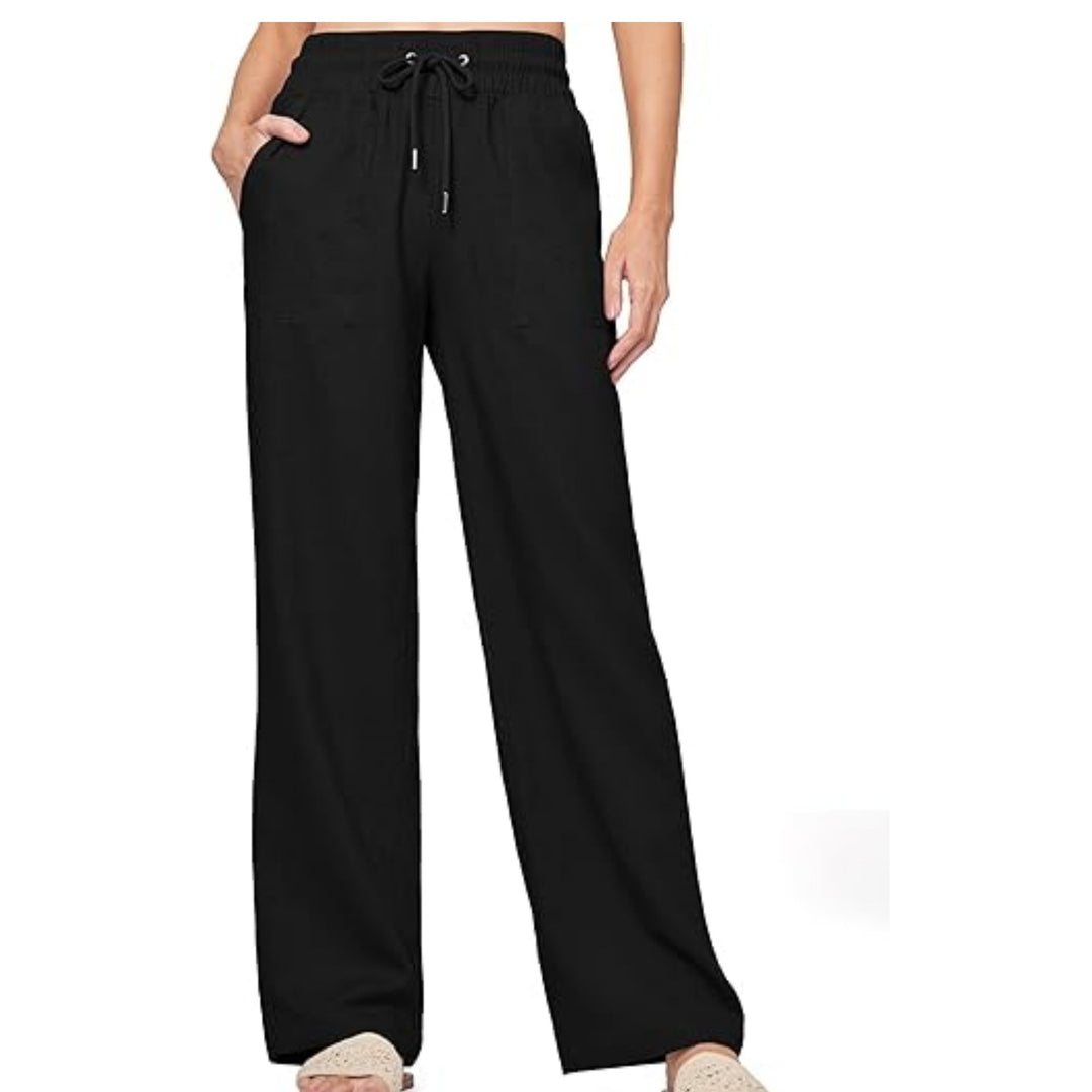 Damen nan weite Loungewear-Hose mit hohem Elastikbund Kordelzug Seitentaschen und legerer Palazzo-Passform EB