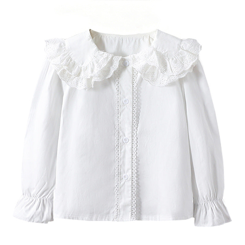 Mädchen Bluse mit voluminösem Spitzenkragen und Rüschendetails EB