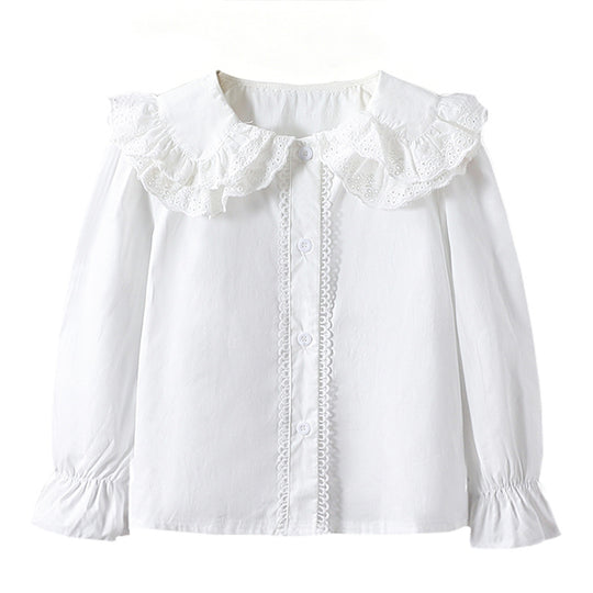 Mädchen Bluse mit voluminösem Spitzenkragen und Rüschendetails EB