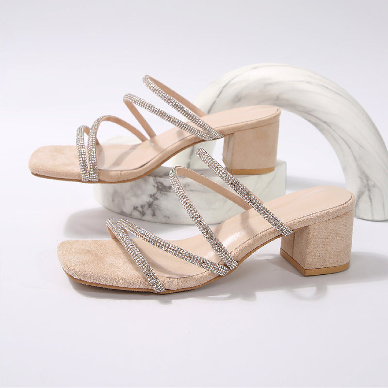 Damen Elegante Sandalen mit funkelnden Riemen und blockiertem Absatz EB