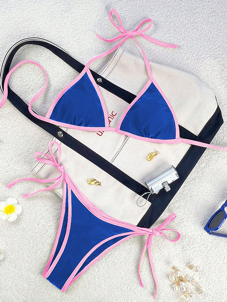 Damen Triangel-Bikini mit verspielten Schleifendetails EB