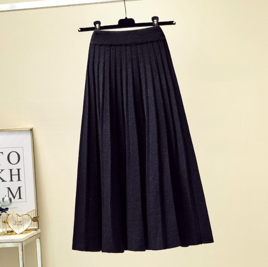 Damen Plissierter Maxi-Rock aus hochwertigem Strickstoff EB