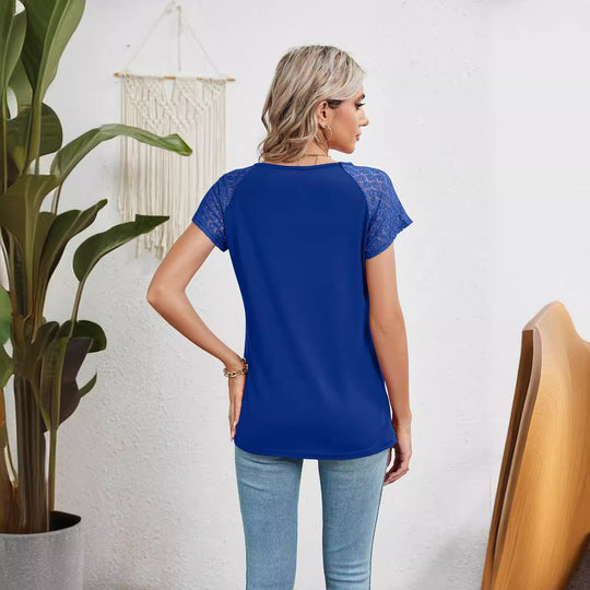 Damen Kurzarm-Bluse mit Spitzenärmeln EB