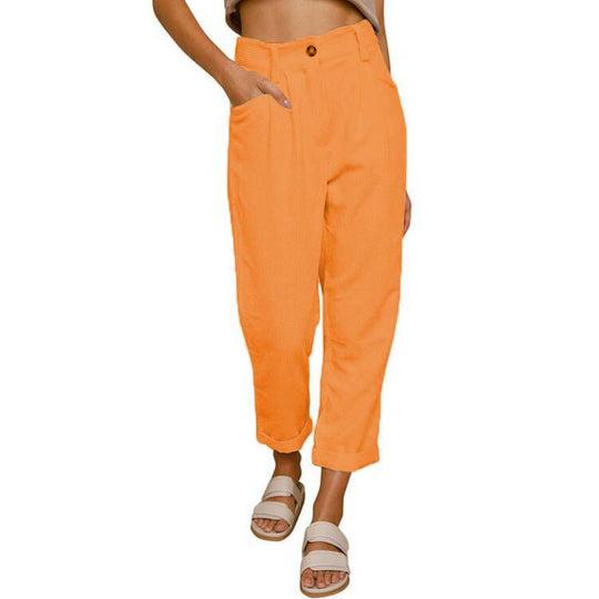 Damen modische Cordhose mit hohem Bund und weitem Bein EB