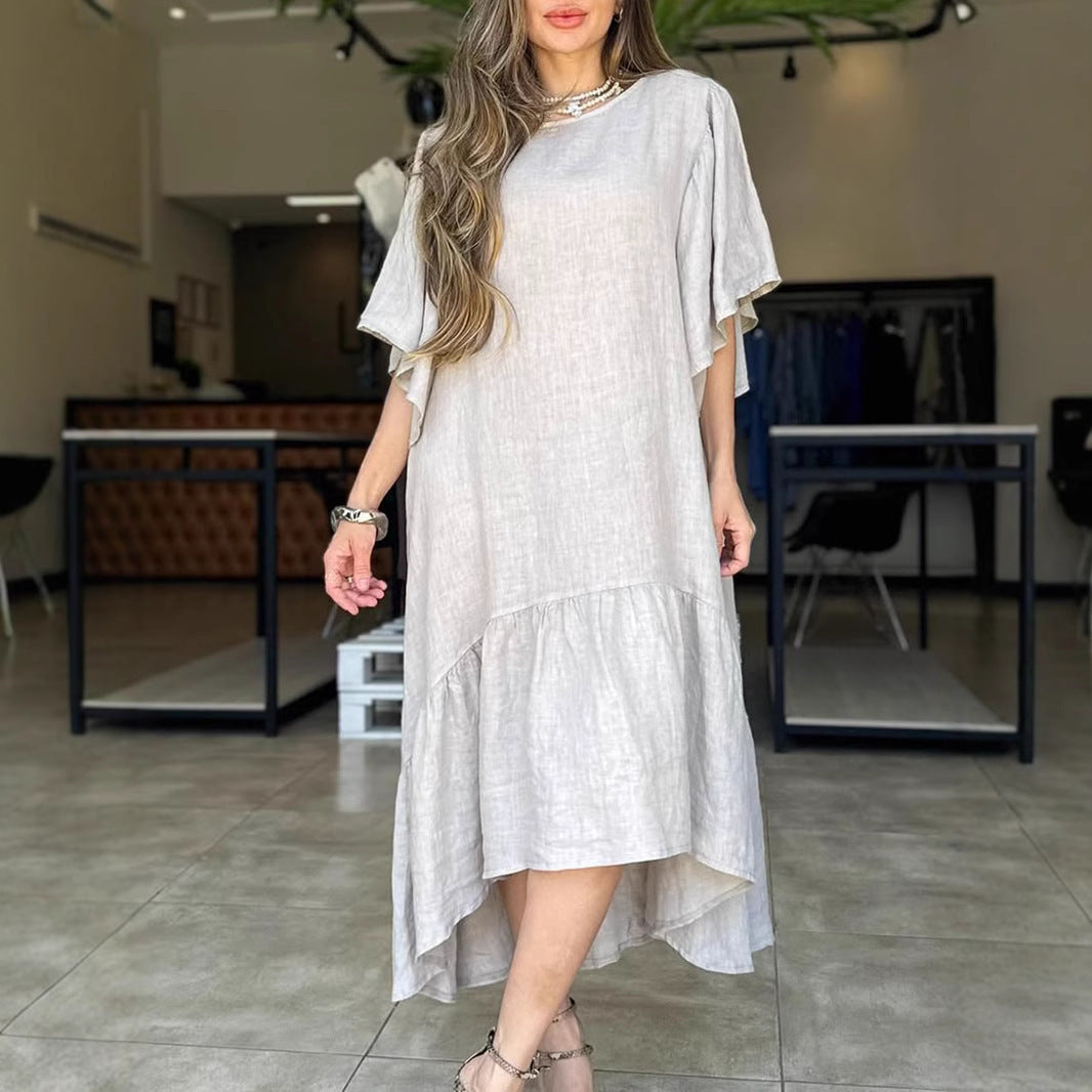 Damen lässiges Leinenkleid mit voluminösen Ärmeln EB