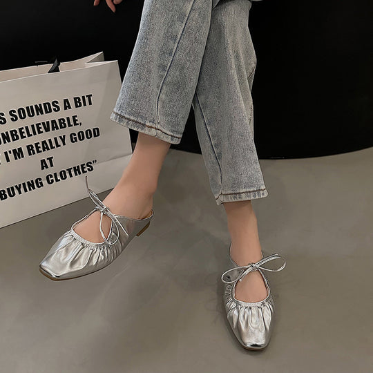 Damen modische Flats mit gerafftem Design und dekorativem Riemchen EB