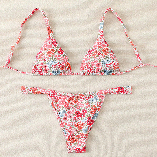 Damen Triangel-Bikini mit verstellbaren Trägern und floralem Muster EB