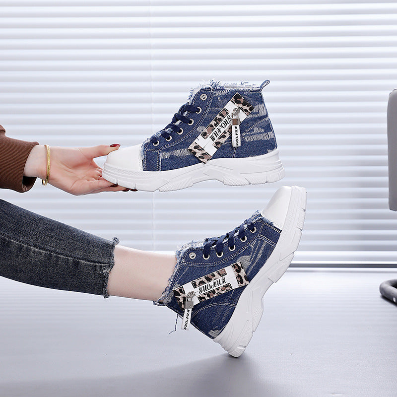 Damen High-Top Sneakers mit vintage Denim-Detail und verstärkter Sohle EB