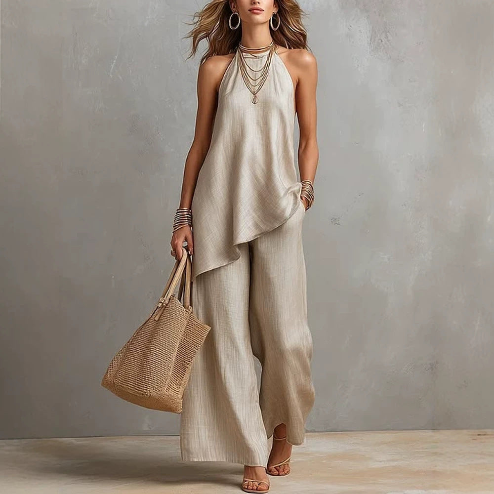 Damen luftiger Jumpsuit mit asymmetrischem Schnitt EB