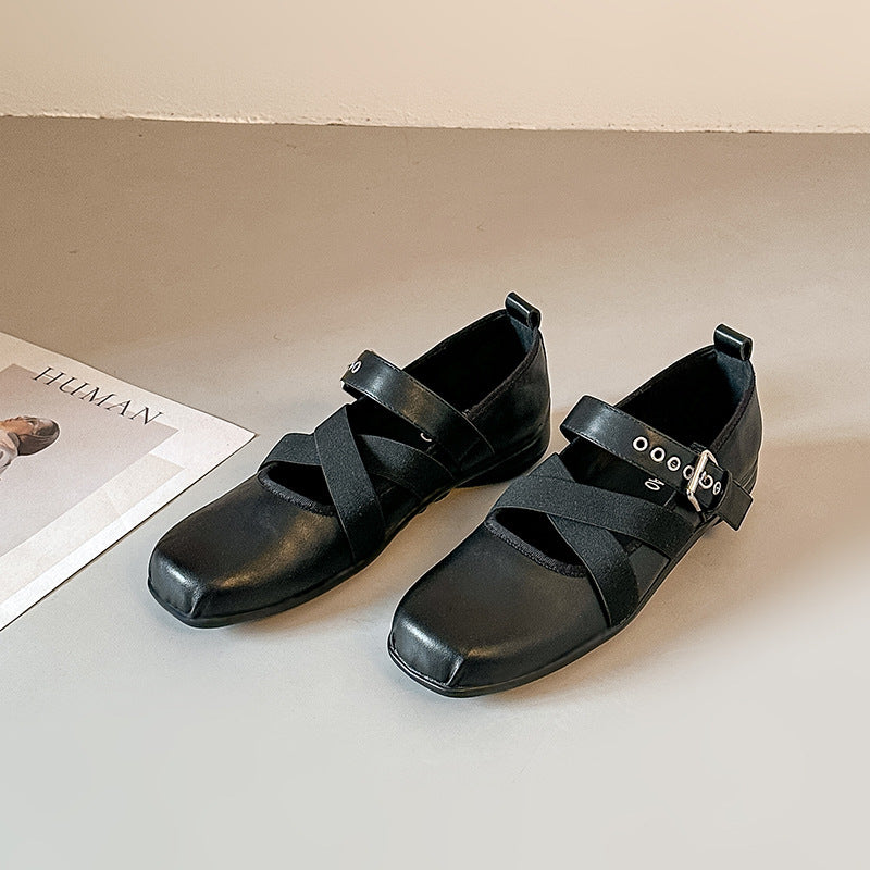 Damen Komfortable Ballerinas mit elastischen Kreuzriemen EB