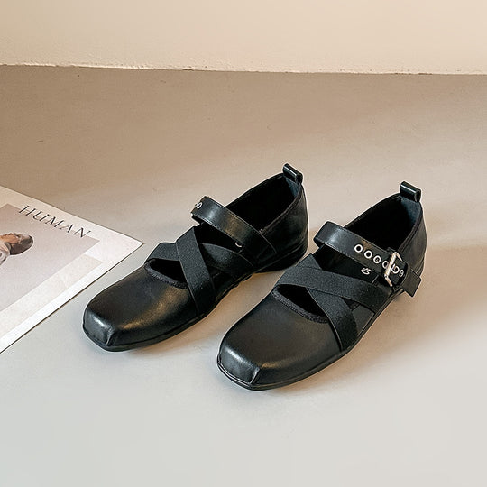 Damen Komfortable Ballerinas mit elastischen Kreuzriemen EB