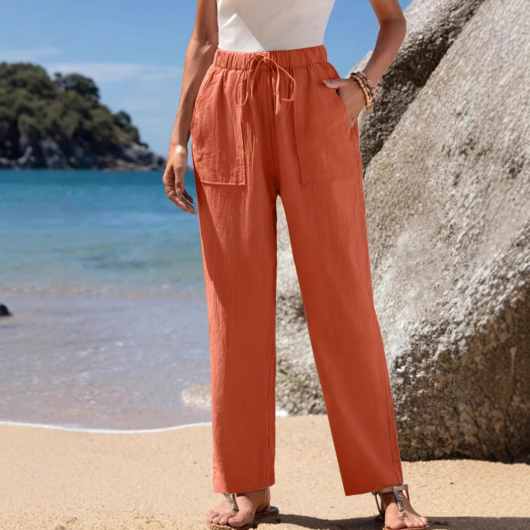 Damen Locker geschnittene Strandhose mit praktischen Taschen und elastischem Bund EB