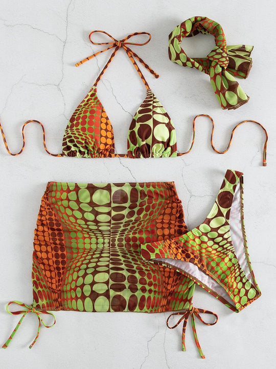 Damen Triangel-Bikini mit Mini-Rock und Wickel-Design EB