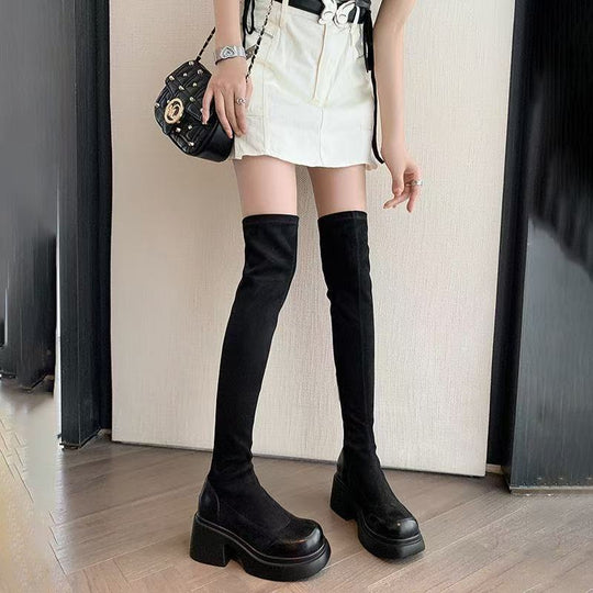 Damen Overknee-Stiefel mit elegantem Blockabsatz und flexiblem Reißverschluss EB
