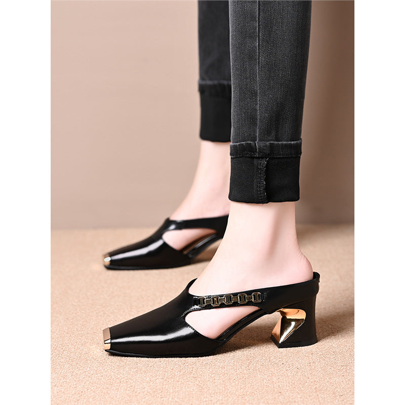 Damen elegante Sling-Pumps mit modischem Blockabsatz und glänzenden Akzenten EB