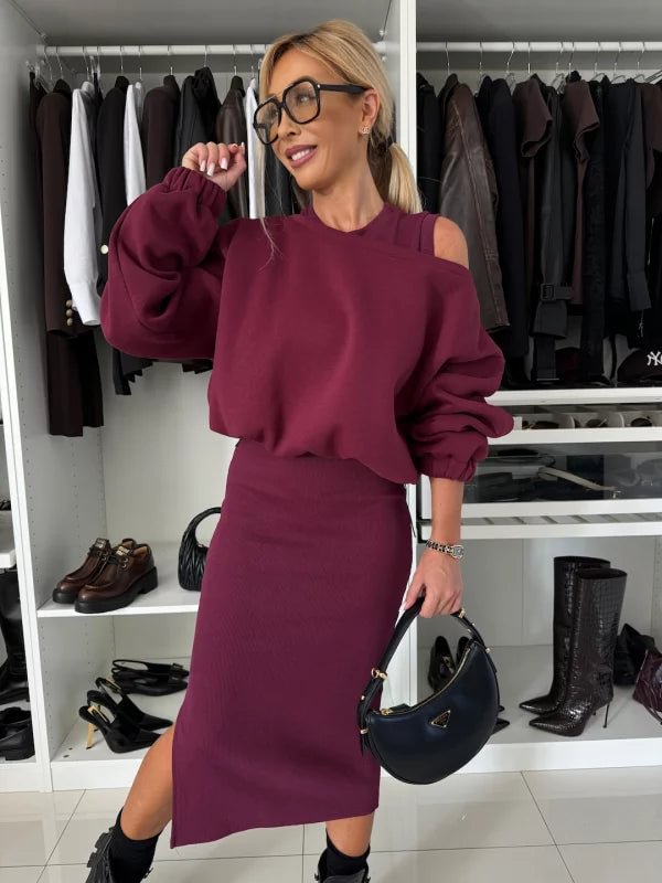 Damen legeres Sweatkleid mit asymmetrischem Saum und luftigen Ärmeln EB