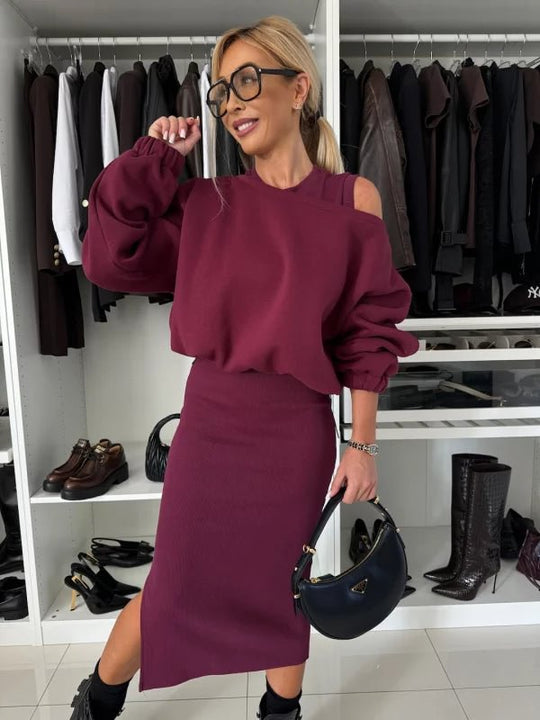 Damen legeres Sweatkleid mit asymmetrischem Saum und luftigen Ärmeln EB